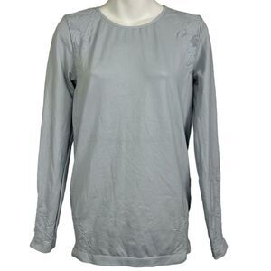 FABLETICS Light Blue Keyhole Open Back Long Sleeve Knit Floral Top Shirt sz M